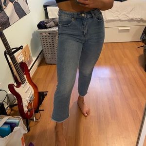High waisted, slightly flared jeans
